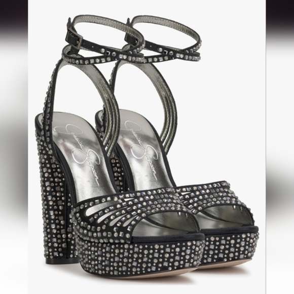Jessica Simpson Iralin Black Rhinestone crystal Platform Heels size 10 brand new - Picture 1 of 11
